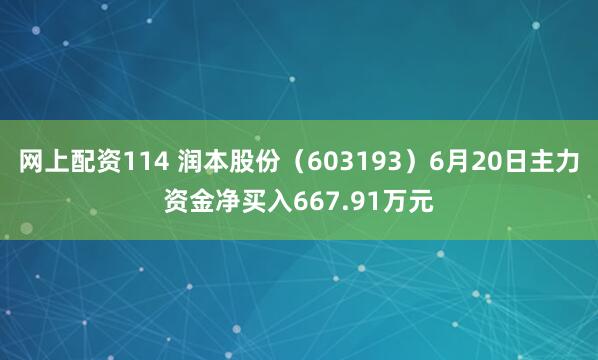 网上配资114 润本股份（603193）6月20日主力资金净买入667.91万元